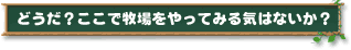 どうだ？ここで牧場をやってみないか？